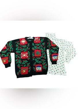 Vintage The Eagles Eye 1991 Black & Red Christmas Cardigan with Turtleneck Large